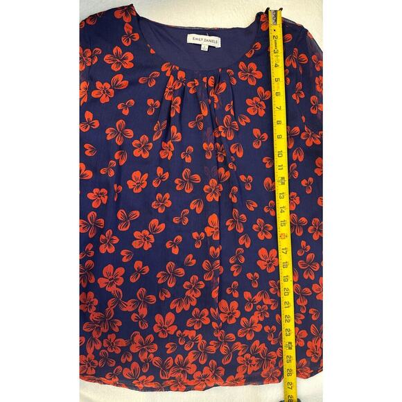 Women's Large Blue Red Floral Emily Daniels Blouse - Picture 3 of 8